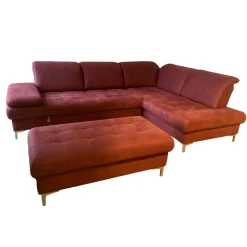 Ecksofa Family Relax 3 Stoff Deluxe Ziegel Rot Füße Metall Mit Bettauszug Inklusive Hocker