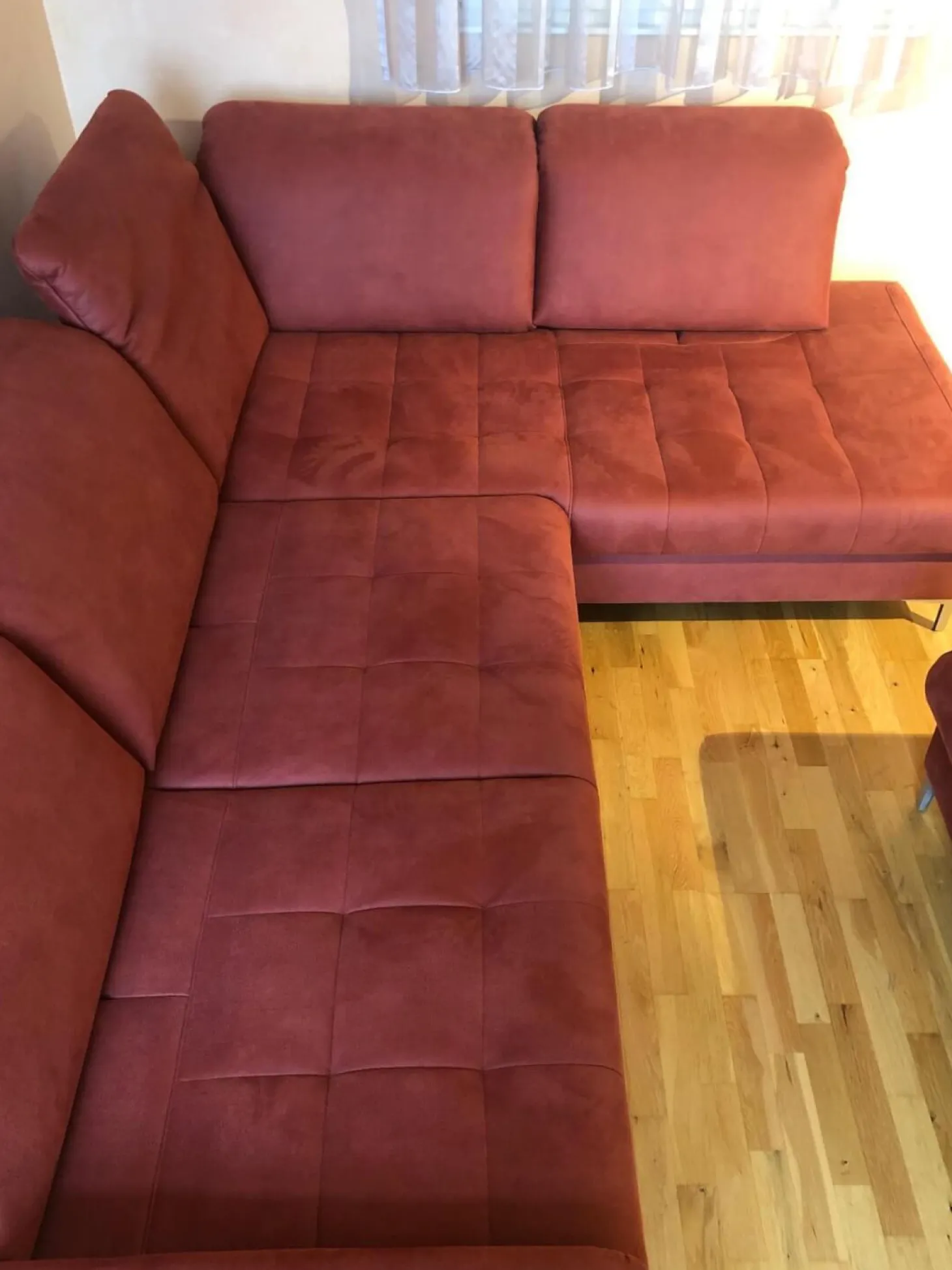 Ecksofa Family Relax 3 Stoff Deluxe Ziegel Rot Füße Metall Mit Bettauszug Inklusive Hocker
