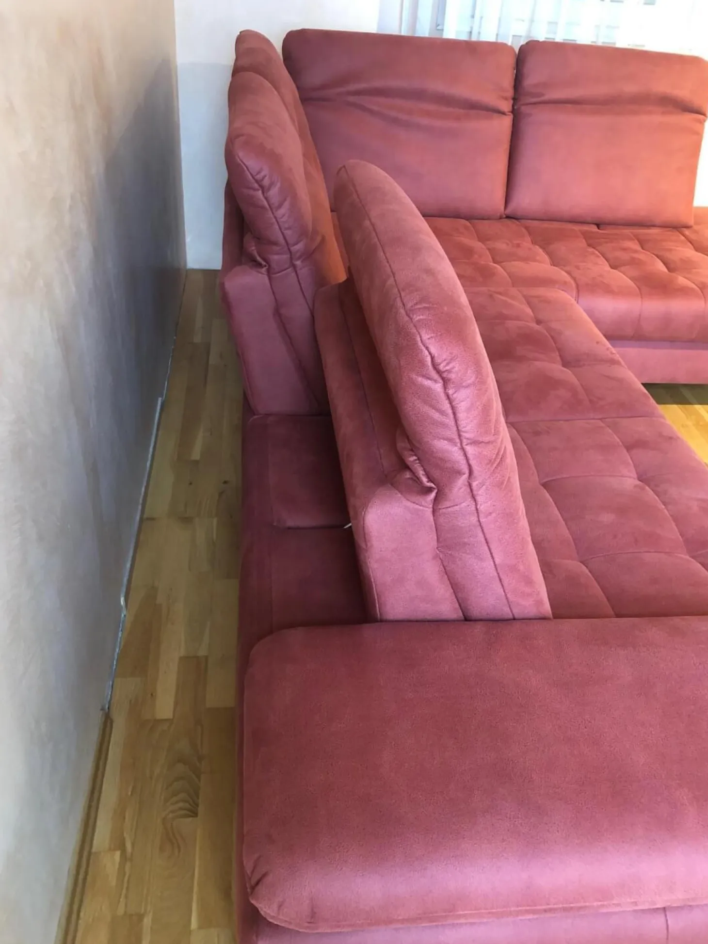 Ecksofa Family Relax 3 Stoff Deluxe Ziegel Rot Füße Metall Mit Bettauszug Inklusive Hocker