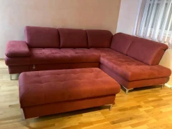 Ecksofa Family Relax 3 Stoff Deluxe Ziegel Rot Füße Metall Mit Bettauszug Inklusive Hocker