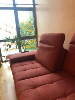 Ecksofa Family Relax 3 Stoff Deluxe Ziegel Rot Füße Metall Mit Bettauszug Inklusive Hocker