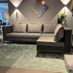 Ecksofa Fontana Outdoor Geflecht Basaltgrau Bezug Seidengrau Gestell Aluminium