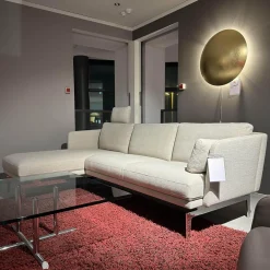 Ecksofa Frame Stoff Danio Sand Creme Flachstahlfuß Chrom Glänzend Mit Klappbaren Armlehnen