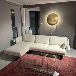 Ecksofa Frame Stoff Danio Sand Creme Flachstahlfuß Chrom Glänzend Mit Klappbaren Armlehnen