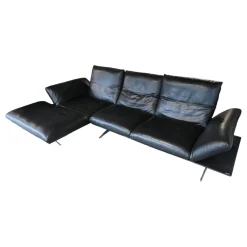 Ecksofa Francis Leder C Classic Crow Schwarz Metallkufe Nickel Satiniert Edelstahloptik