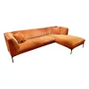 Ecksofa Frej Stoff Chenille Und Echtleder Cognac Orange Braun Winkelfüße Metall Schwarz
