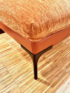 Ecksofa Frej Stoff Chenille Und Echtleder Cognac Orange Braun Winkelfüße Metall Schwarz