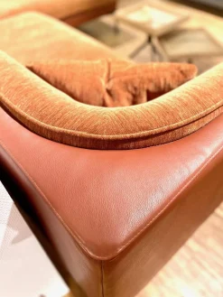 Ecksofa Frej Stoff Chenille Und Echtleder Cognac Orange Braun Winkelfüße Metall Schwarz