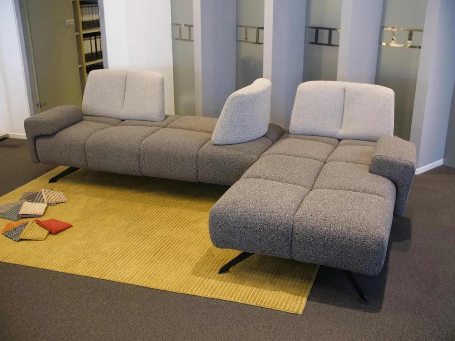 Ecksofa Garnitur WK 515 Joker Stoff Cosmo Anthrazit Light Mit 360 Grad Verstellbarer Rückenkissen