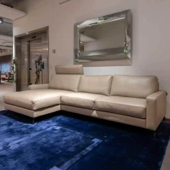 Ecksofa Ginerva Longchair Dickleder 4/80 105 Greige Kiowa Mit Motorischer Relaxfunktion