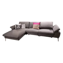 Ecksofa Gotera Stoff Twice Dark Grey Grau Füße Chrom Glänzend Mit Teilmotorischer Schlaffunktion