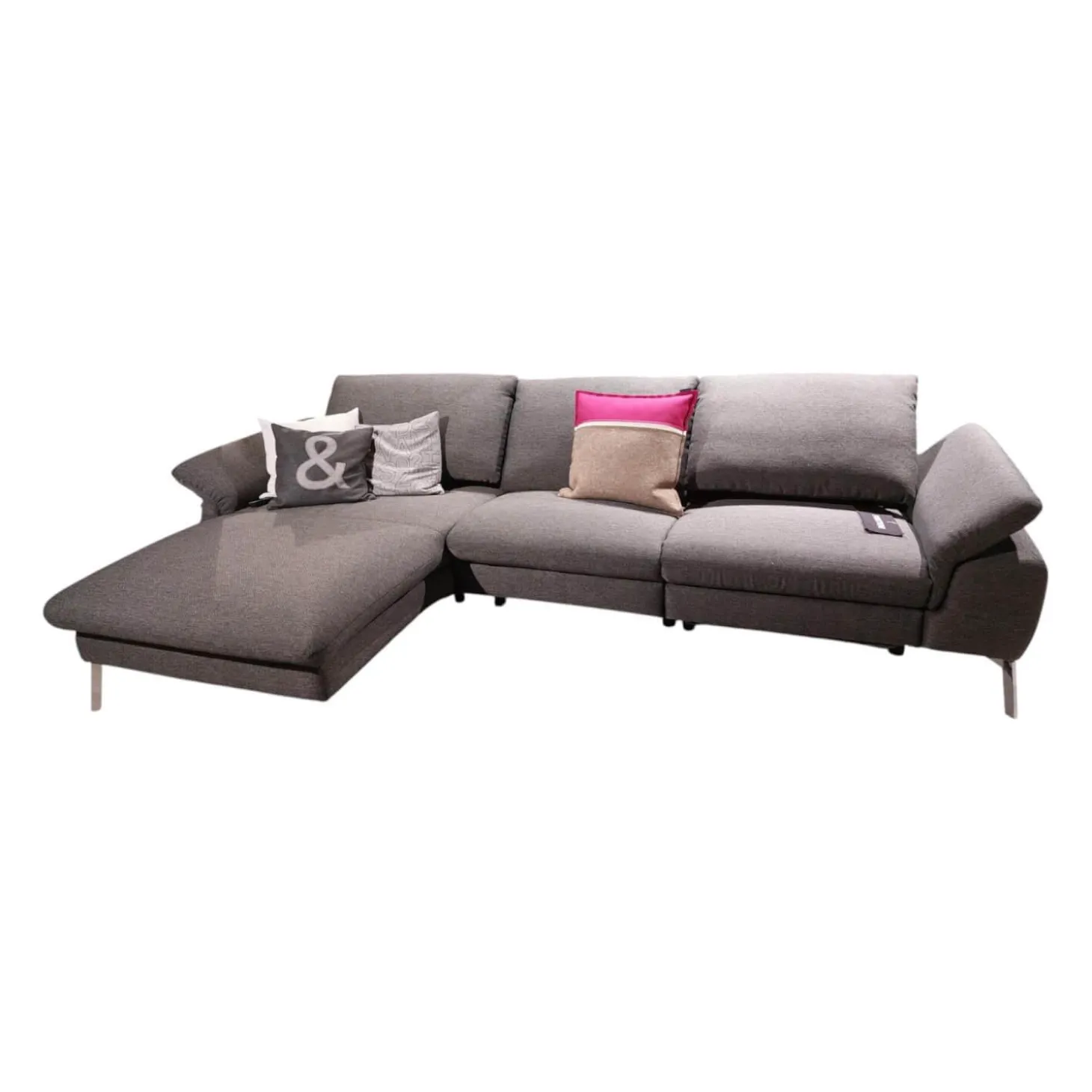 Ecksofa Gotera Stoff Twice Dark Grey Grau Füße Chrom Glänzend Mit Teilmotorischer Schlaffunktion
