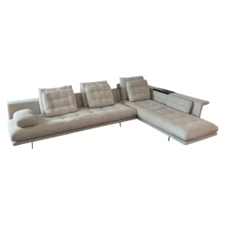Ecksofa Grand 3 Stoff 240 Corsaro Stone Melange Beige Füße Aluminium Poliert Inklusive Längliches Tablett Tray
