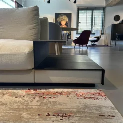 Ecksofa Grand Suite Stoff Lino 7706 Pearl Grau Beige Ablage Leder Saddle Coffee Braun