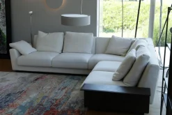 Ecksofa Grand Suite Stoff Tonga 7615 Off White Weiß Abschlusselement Leder Saddle Coffee