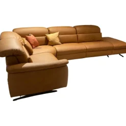 Ecksofa Haar Leder Soft-N Bright Orange Gelb Gestell Kufen Metall Anthrazit