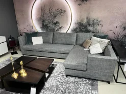 Ecksofa Hailey Stoff Chameleon Salvia 4145 085 Grau Fuß Matt Schwarz Pulverbeschichtet