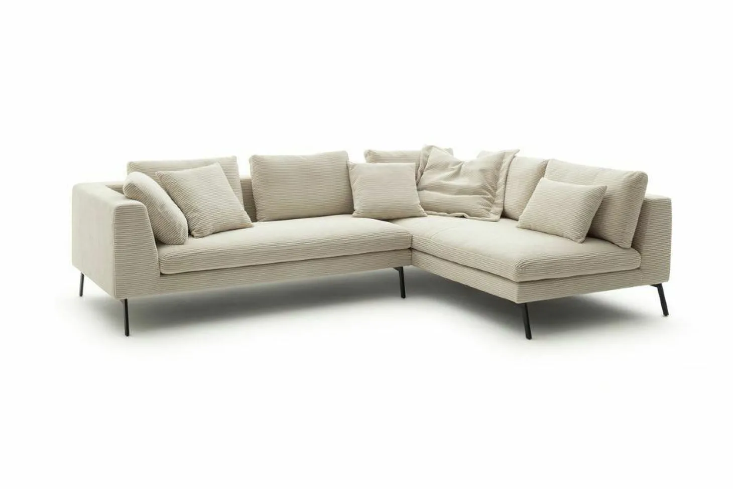 Ecksofa Helmi Stoff Cord Nature Sand Metallfuß Schwarz Matt