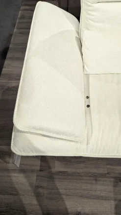 Ecksofa Henner Stoff Cyber Natur Creme Weiß Füße Stahl Schwarz Lackiert Mit Motorischer Beinauflage Inklusive Hocker