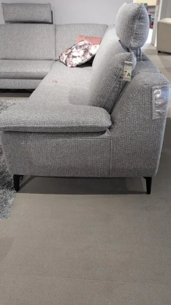 Ecksofa Horas Stoff Soul Silver Grau Fuß Metall Schwarz Mit Klappbarer Armlehne Und Relaxfunktion Rechts