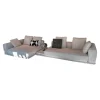 Ecksofa Horizonte Stoff Brise 01 Naturale mit Zwischentisch in Calacatta Marmor