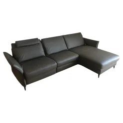 Ecksofa HU RL20001 Leder Vivre Greystone Grau Füße Aluminium Schwarz Lackiert Mit Verstellbaren Rückenpolster