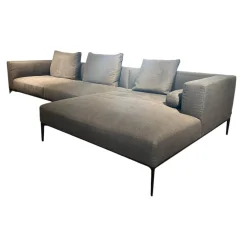 Ecksofa Jaan Living Stoff Bora 7748 Slate Grau Fuß Schwarz Matt Pulverbeschichtet Inklusive Kissen