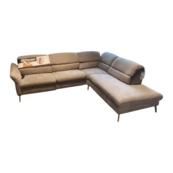 Ecksofa Jacksonville Stoff Yelda Taupe Beige Füße Massivholz Geölt