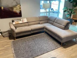 Ecksofa Jacksonville Stoff Yelda Taupe Beige Füße Massivholz Geölt