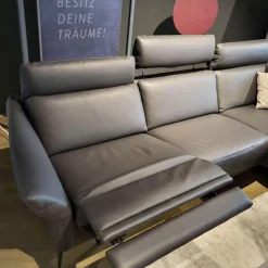 Ecksofa Justus Leder Anthrazit PG L50 Metallfüße Schwarz Mit Motorischer Relaxfunktion Ohne Dekokissen