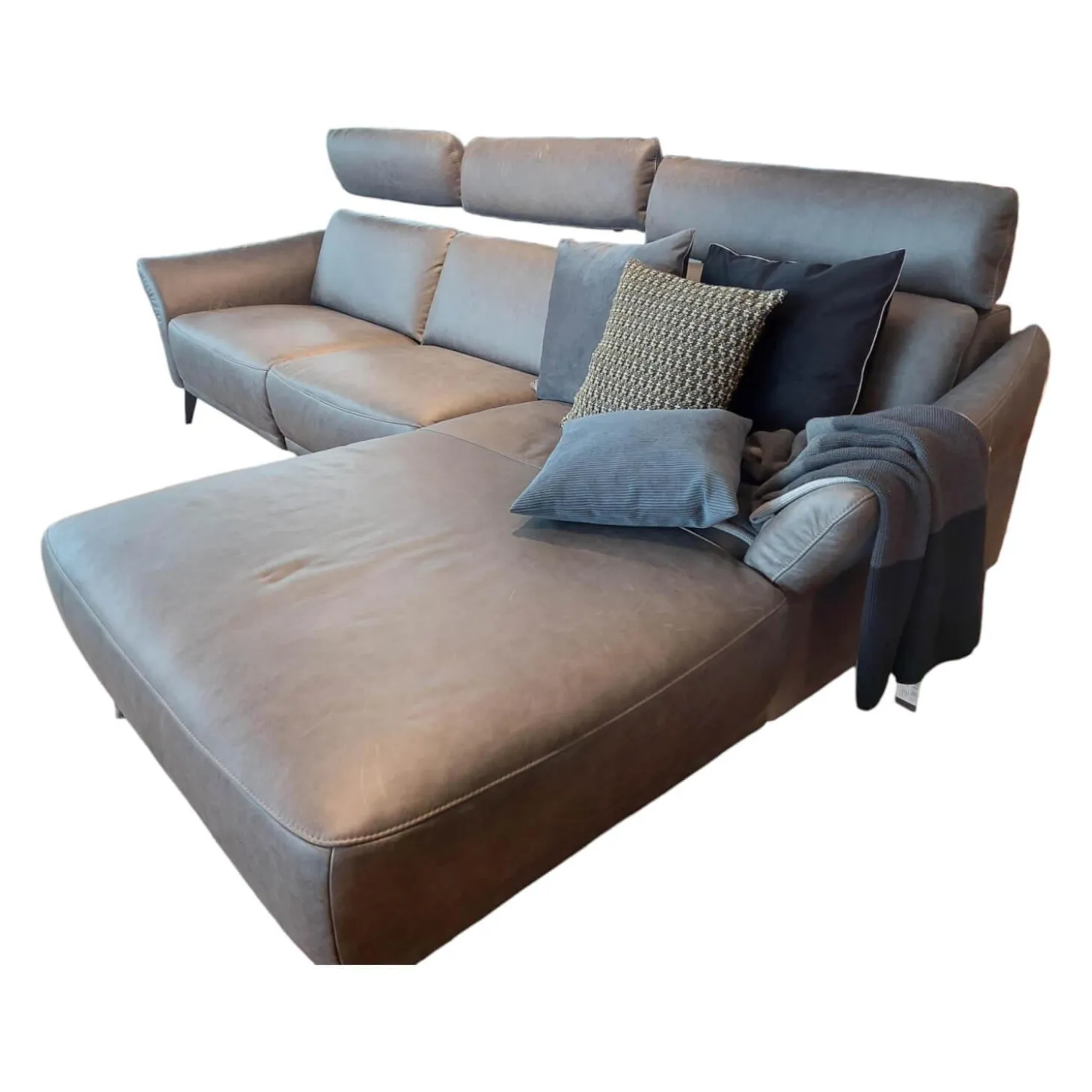 Ecksofa Justus Leder Retro Grey Grau Metallfuß Schwarz