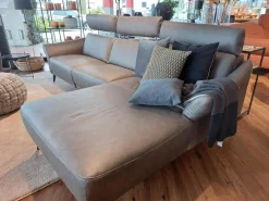 Ecksofa Justus Leder Retro Grey Grau Metallfuß Schwarz