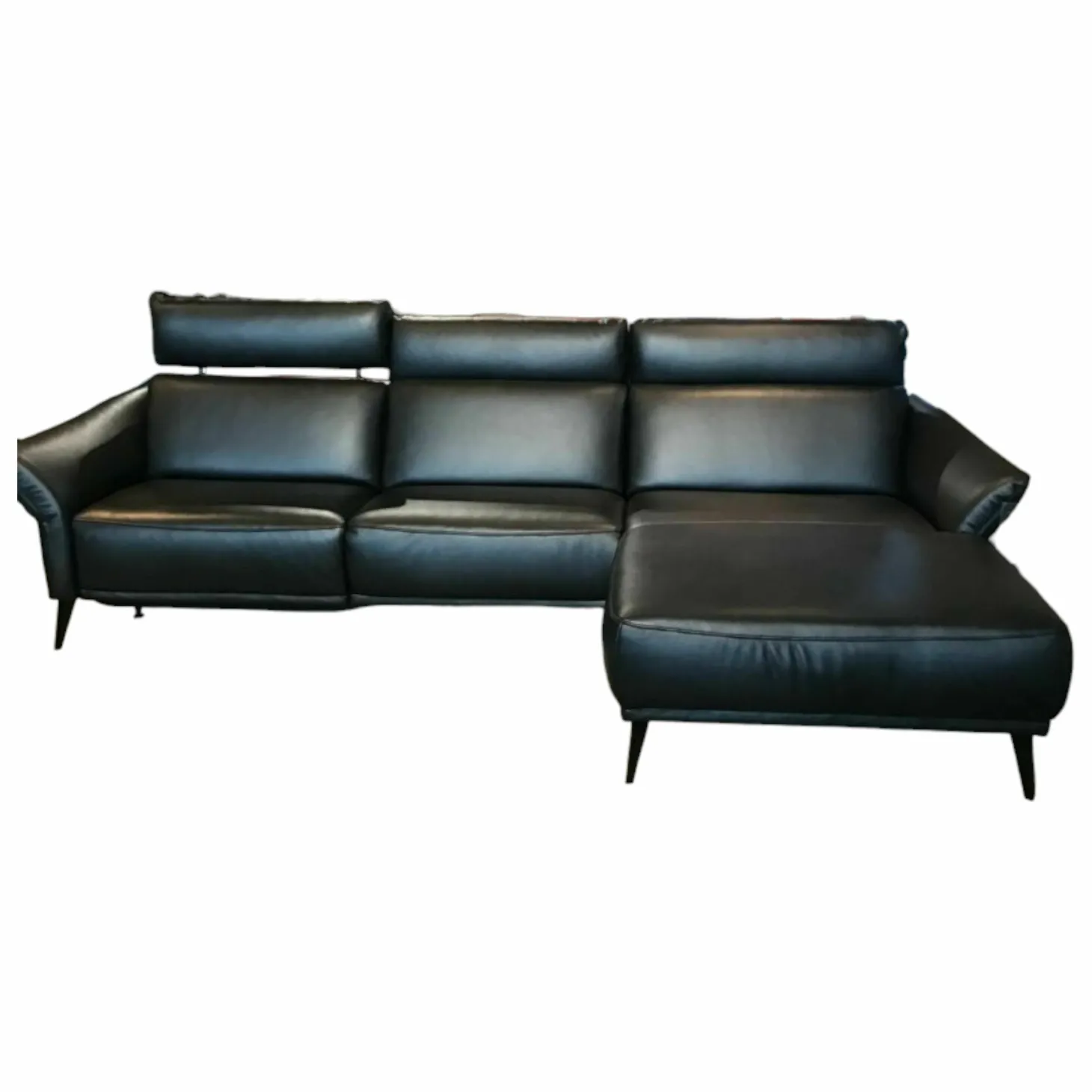 Ecksofa Justus Leder WL Black Schwarz mit motorischer Relaxfunktion