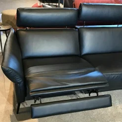 Ecksofa Justus Leder WL Black Schwarz mit motorischer Relaxfunktion