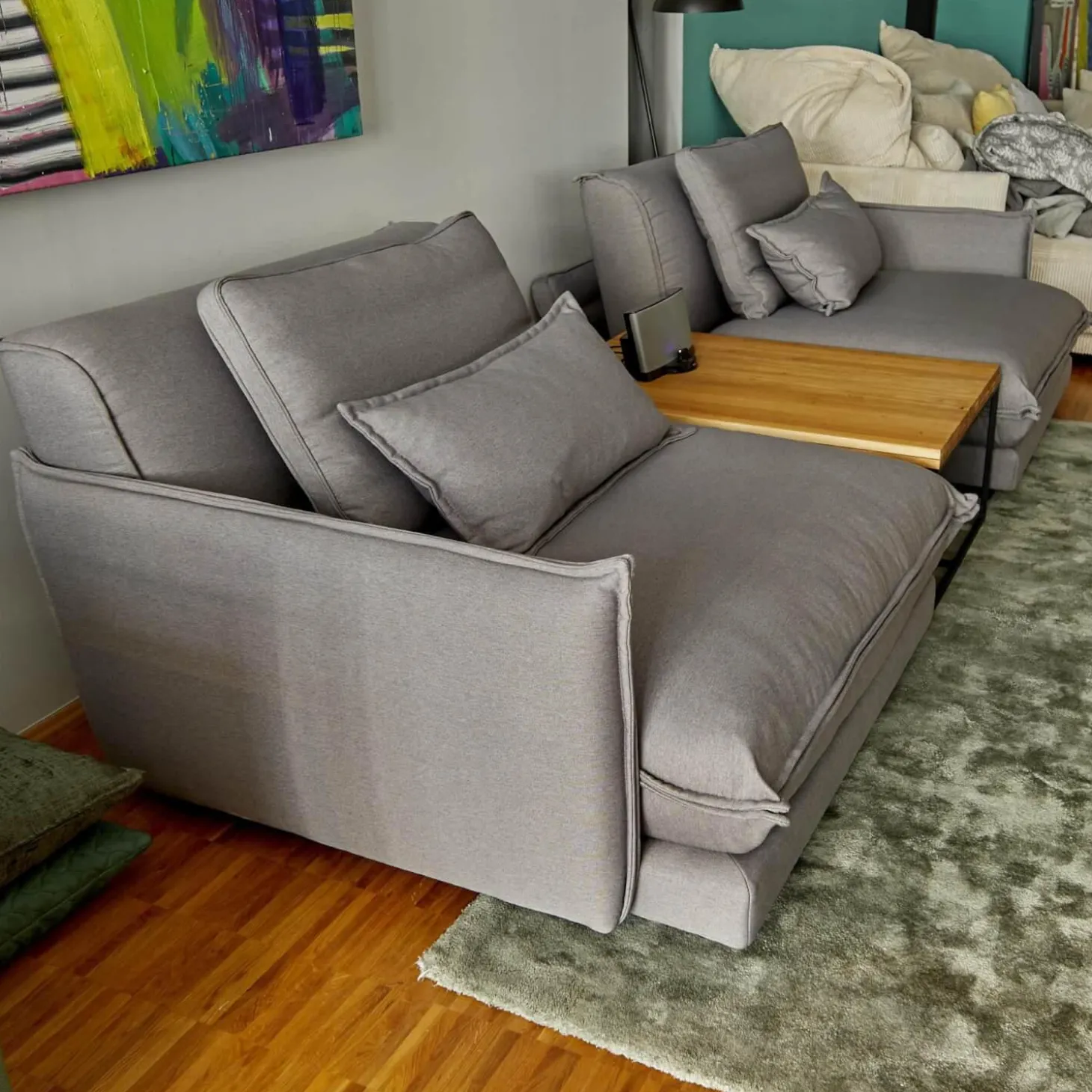 Ecksofa Keala Stoff A Fiesta 17 Concrete Fuß Holz Dunkelbraun