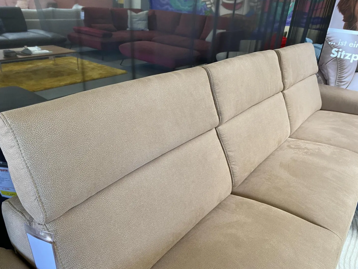 Ecksofa Krüger Stoff Mikrofaser Holiday Braun Holzfuß Eiche mit Armteilverstellung und Kopfteilverstellung