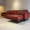 Ecksofa Leder Rot 1/96 Füße Chrom mit 2 Armlehnkissen