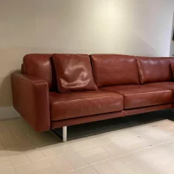 Ecksofa Leder Rot 1/96 Füße Chrom mit 2 Armlehnkissen
