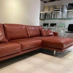 Ecksofa Leder Rot 1/96 Füße Chrom mit 2 Armlehnkissen