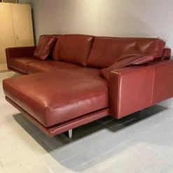 Ecksofa Leder Rot 1/96 Füße Chrom mit 2 Armlehnkissen