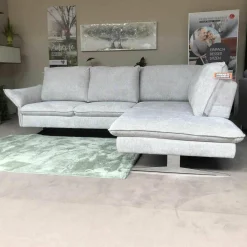 Ecksofa Lenny Stoff Famous Silver Grau Füße Chrom Glänzend