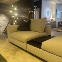 Ecksofa Living Landscape Stoff Garbo 7737 Pearl 25 Beige Sockel Buche Schwarz Lackiert