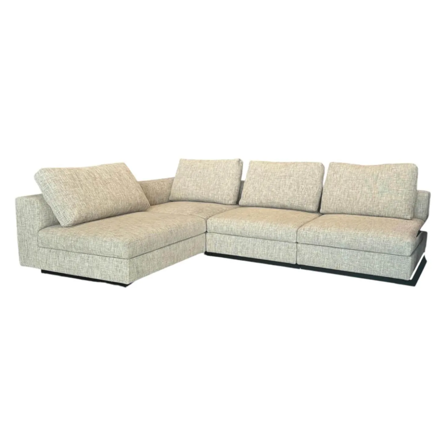 Ecksofa Living Landscape 755 Stoff Sorel 7871 Smoke Quartz Grau Beige Sockel Buche Schwarz Lackiert Mit Tischelement
