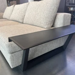 Ecksofa Living Landscape 755 Stoff Sorel 7871 Smoke Quartz Grau Beige Sockel Buche Schwarz Lackiert Mit Tischelement