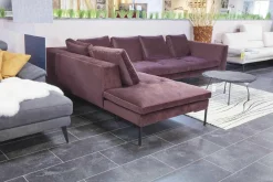Ecksofa Loano Stoff Super Velvet Royal Purple PG 4 Metallfüße Schwarz
