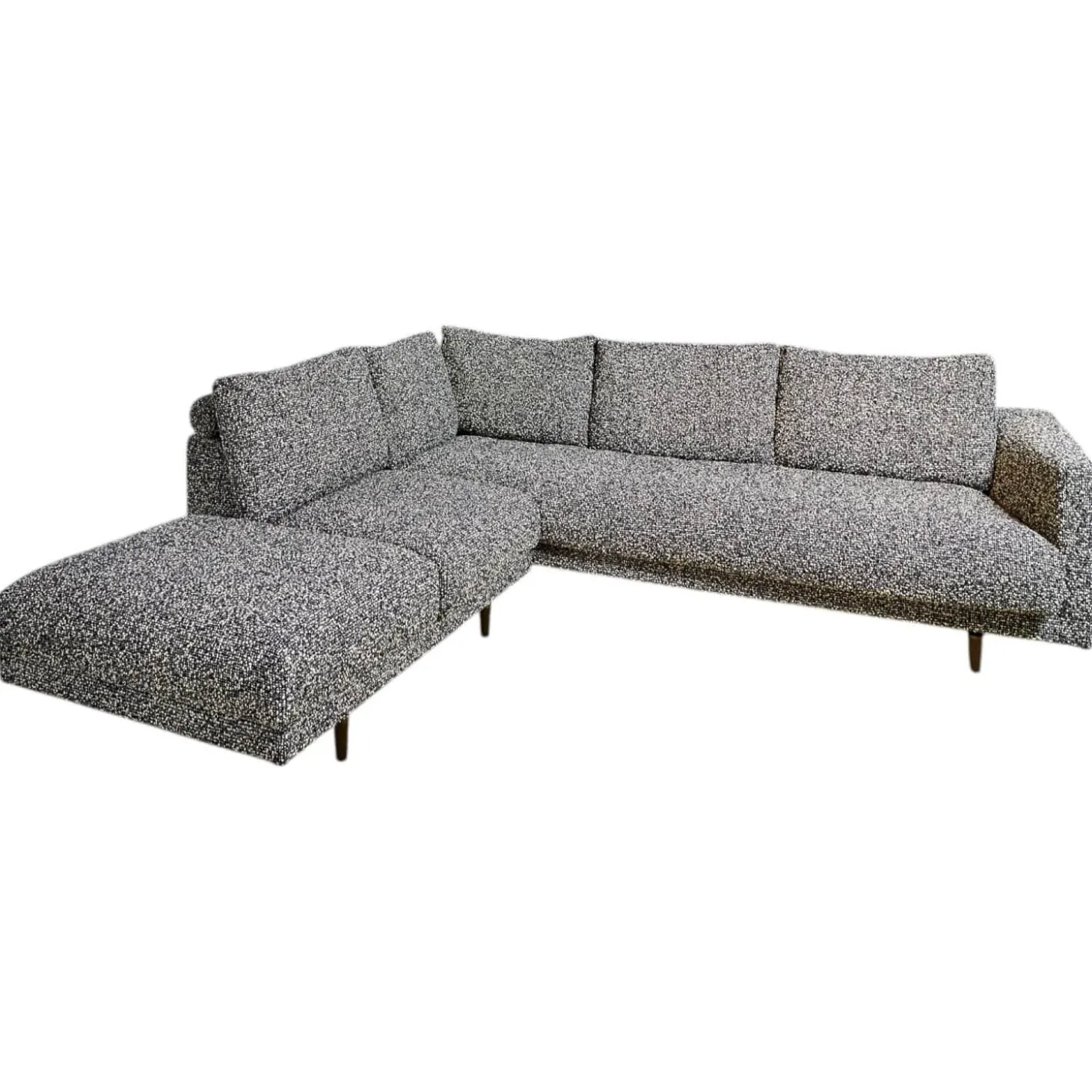 Ecksofa Long Island Stoff Cooper BW1779 151 Grau Blau Füße Holz Dunkelbraun