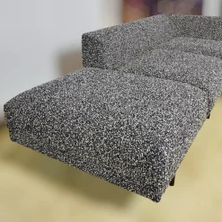 Ecksofa Long Island Stoff Cooper BW1779 151 Grau Blau Füße Holz Dunkelbraun