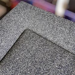 Ecksofa Long Island Stoff Cooper BW1779 151 Grau Blau Füße Holz Dunkelbraun