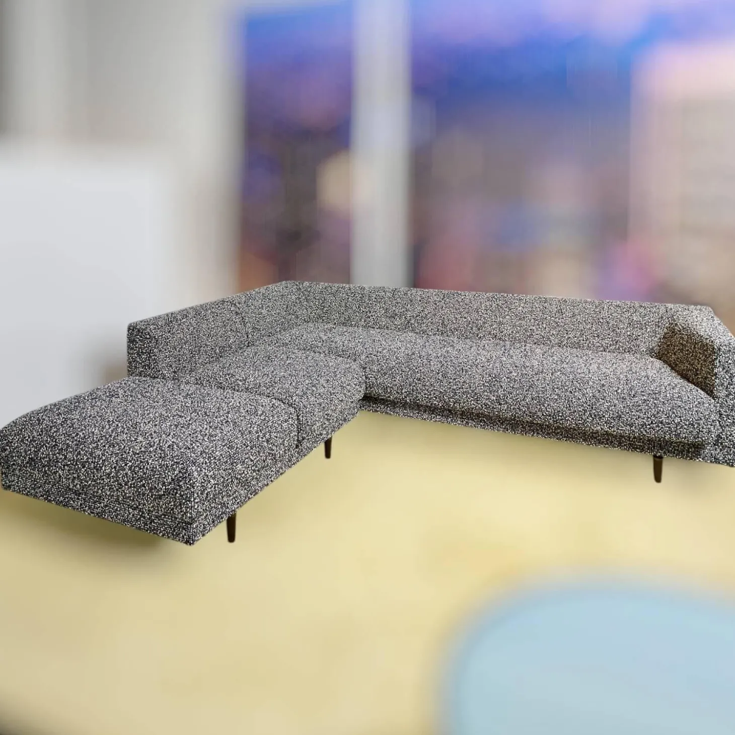 Ecksofa Long Island Stoff Cooper BW1779 151 Grau Blau Füße Holz Dunkelbraun