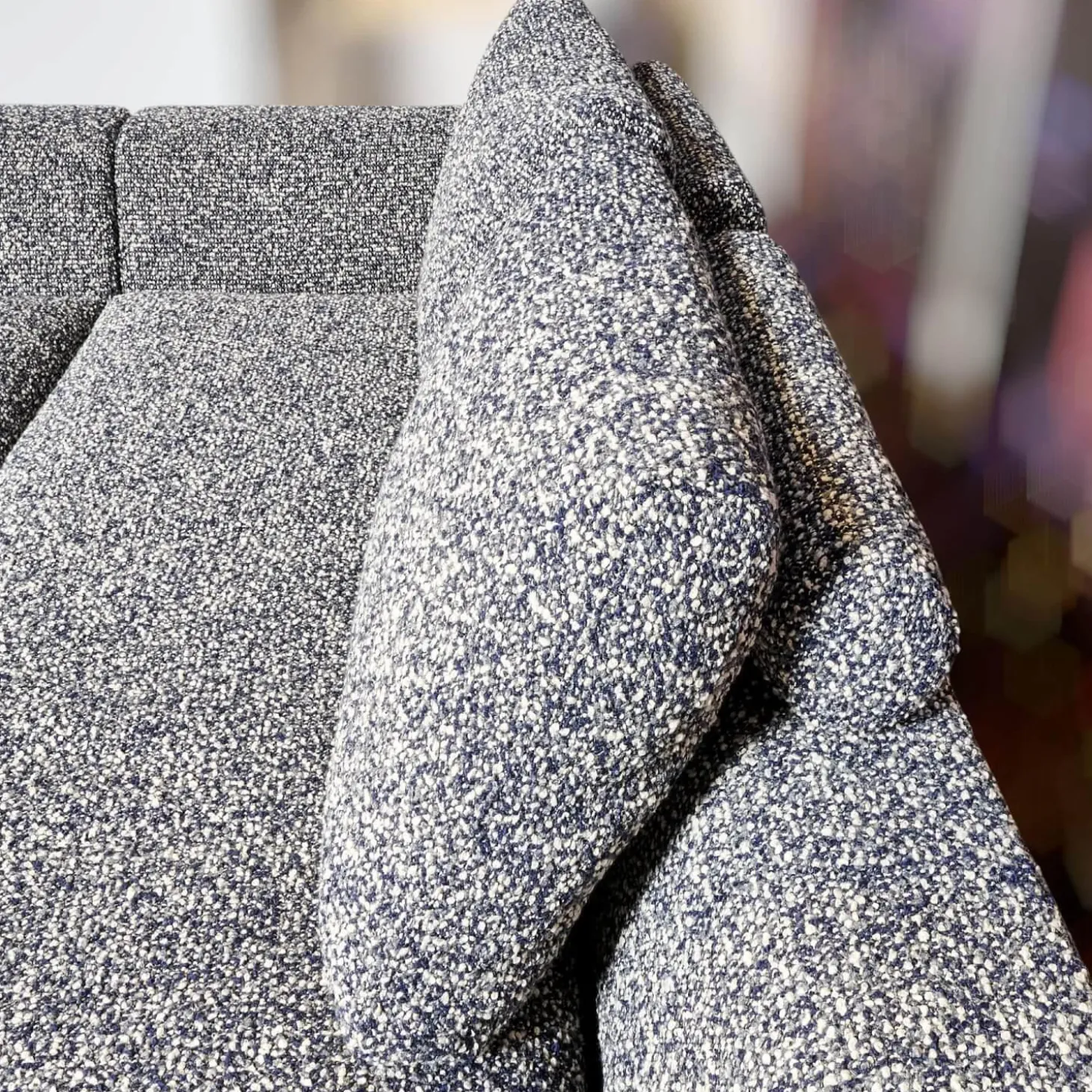 Ecksofa Long Island Stoff Cooper BW1779 151 Grau Blau Füße Holz Dunkelbraun